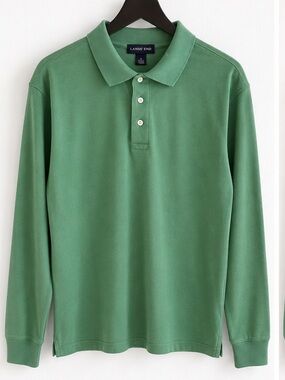 Lands' End Men's Long-Sleeve Polo in Leaf Green